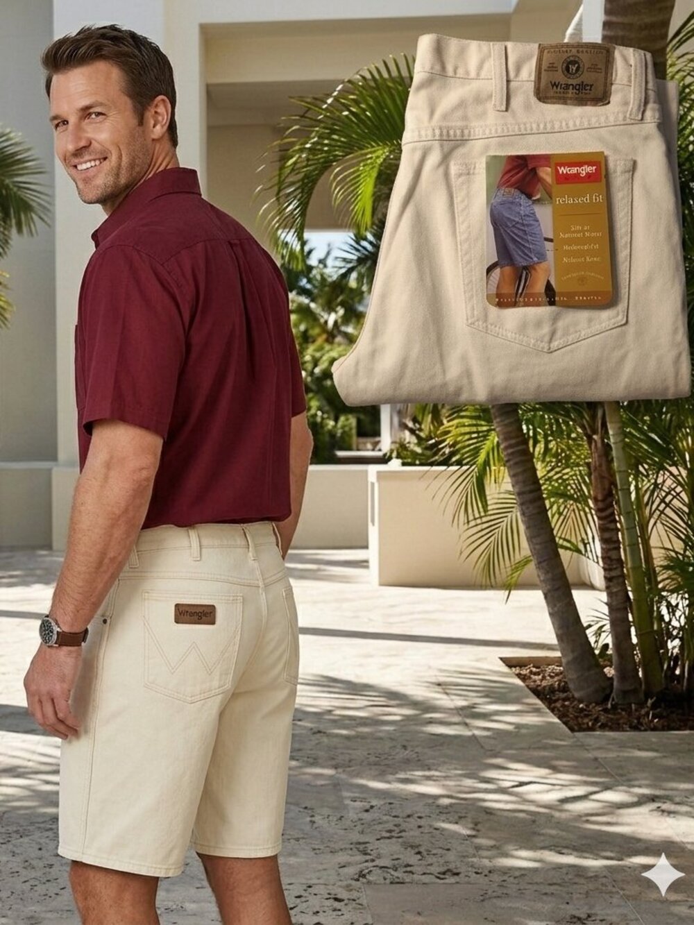 NWT Wrangler Hero Relaxed Fit Men W 44 Thick Khaki Shorts Cream 5-Pocket Cotton
